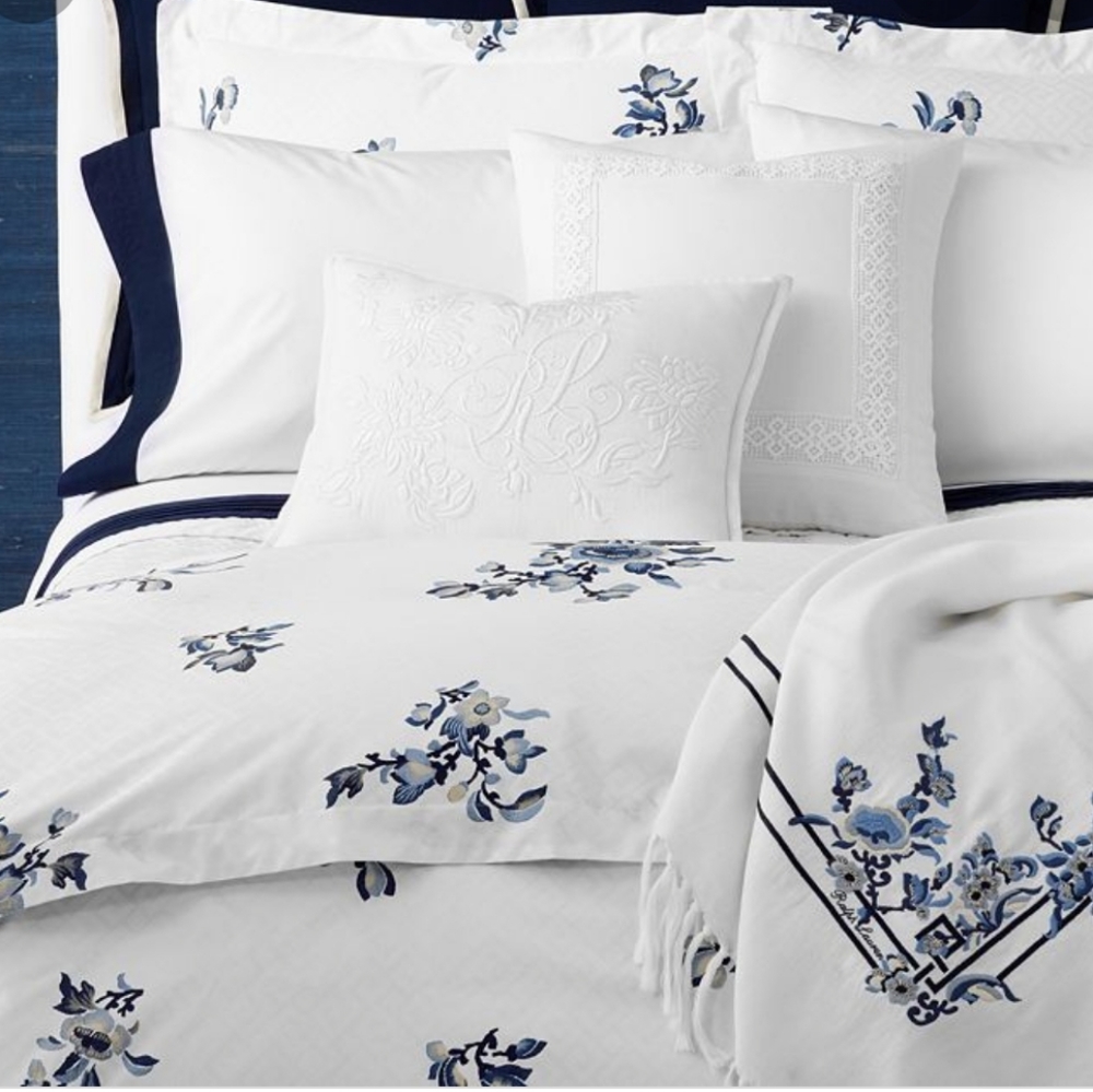 Ralph Lauren Blanc Bleu Fallon Queen Duvet Cover & Standard Shams MSRP$6…